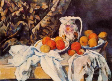  life Werke - Stillleben mit Vorhang und geblühtem Krug Paul Cezanne